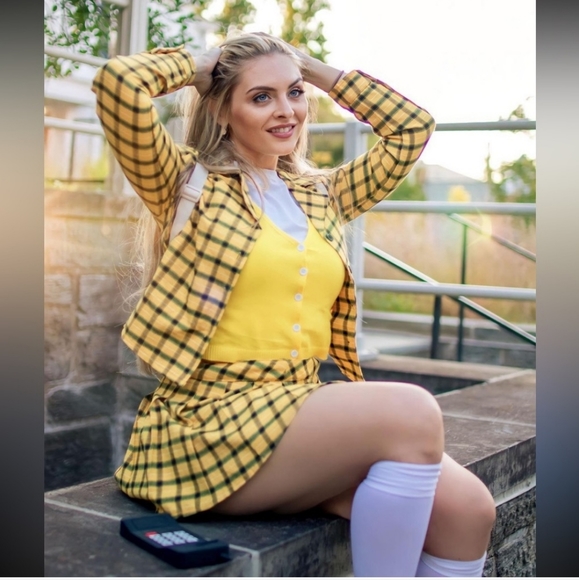 Dolls Kill Tops - Dolls Kill Trickz N Treatz Yellow Plaid Button Front Crop Top